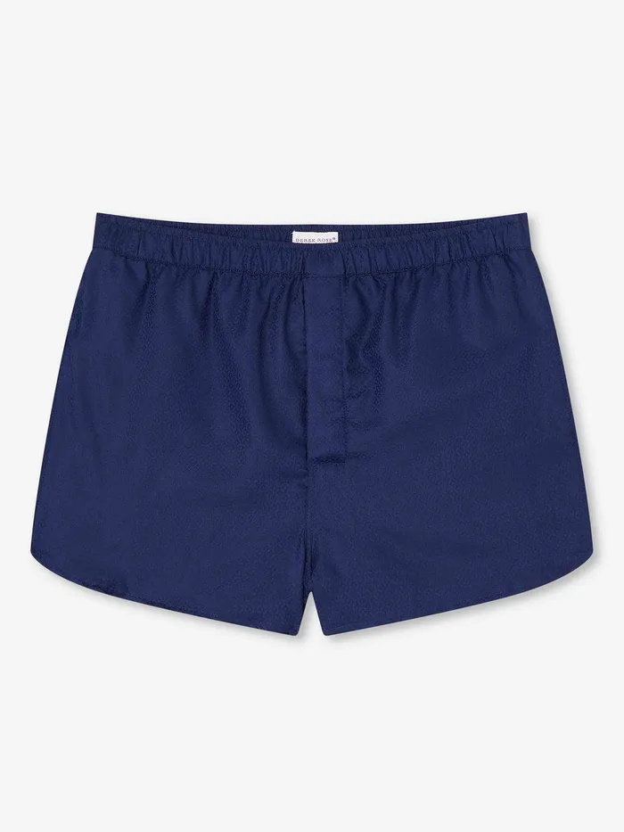 Derek Rose Modern Fit Boxers Lombard 6 Cotton Jacquard Navy Men Modern Fit Boxer Shorts