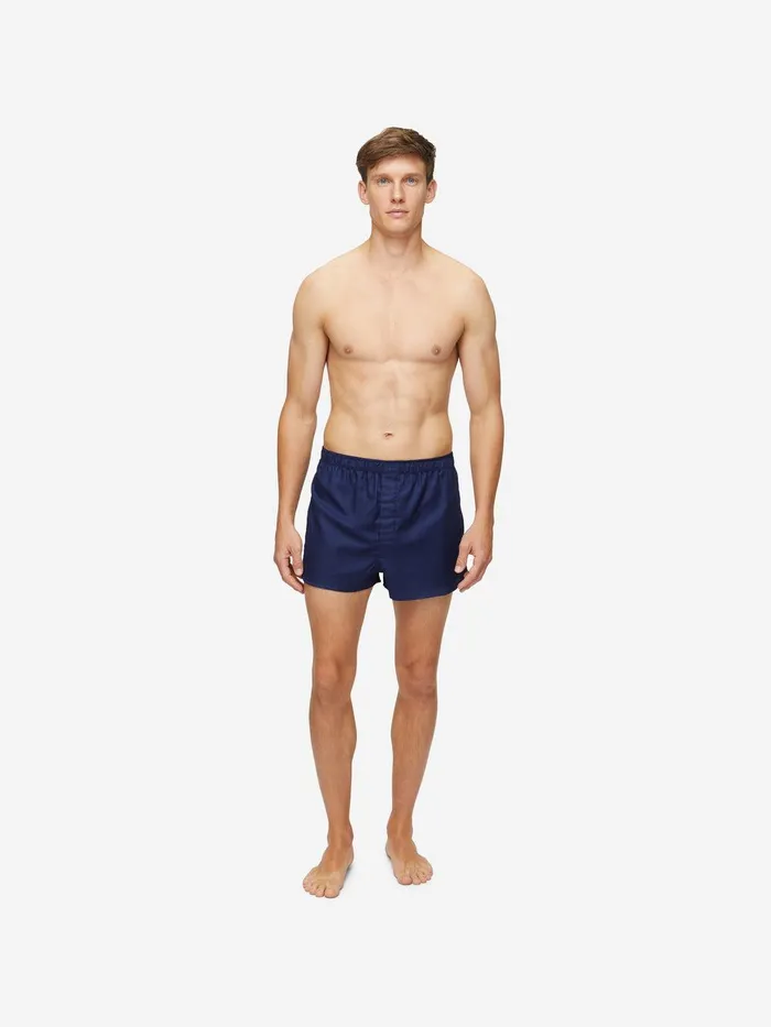 Derek Rose Modern Fit Boxers Lombard 6 Cotton Jacquard Navy Men Modern Fit Boxer Shorts