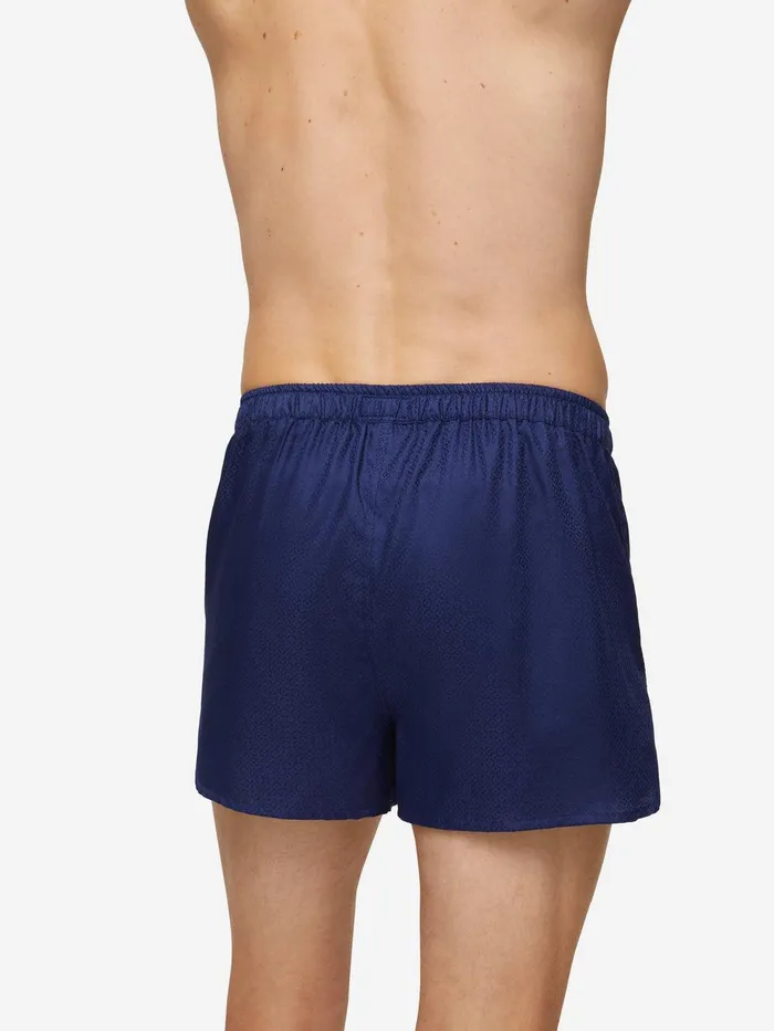 Derek Rose Modern Fit Boxers Lombard 6 Cotton Jacquard Navy Men Modern Fit Boxer Shorts