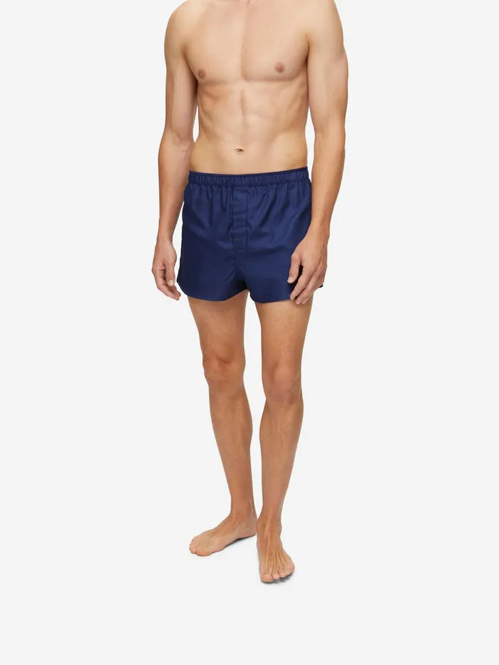 Derek Rose Modern Fit Boxers Lombard 6 Cotton Jacquard Navy Men Modern Fit Boxer Shorts
