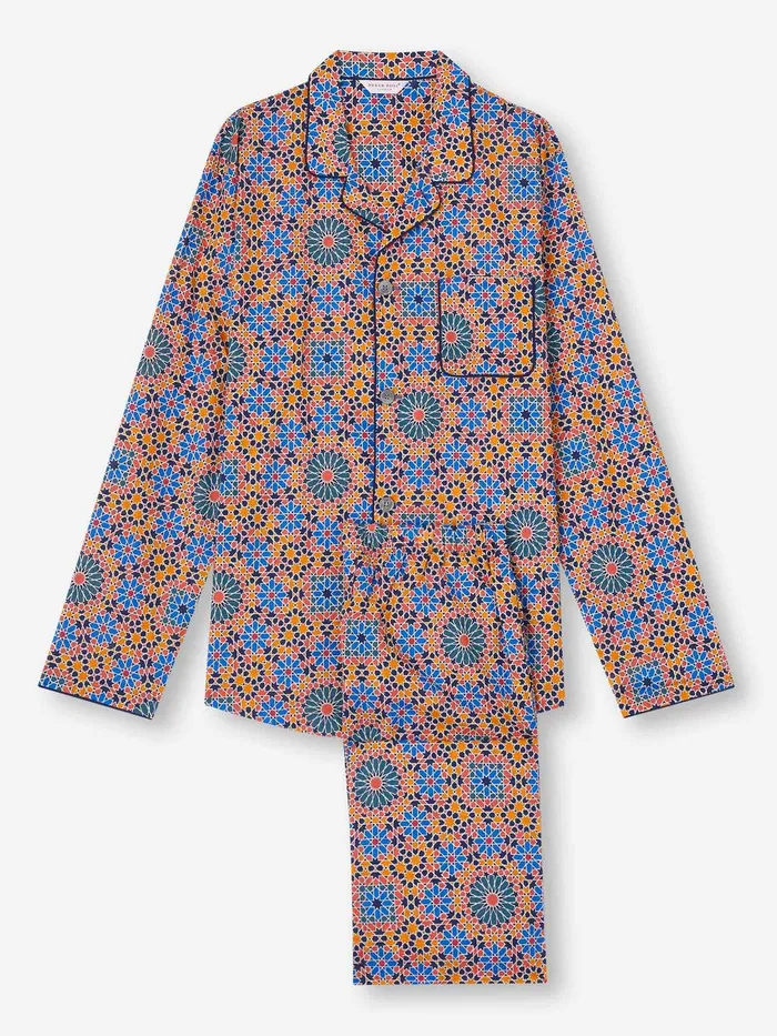 Derek Rose Modern Fit Pajamas Ledbury 69 Cotton Batiste Multi Men Cotton Pajamas
