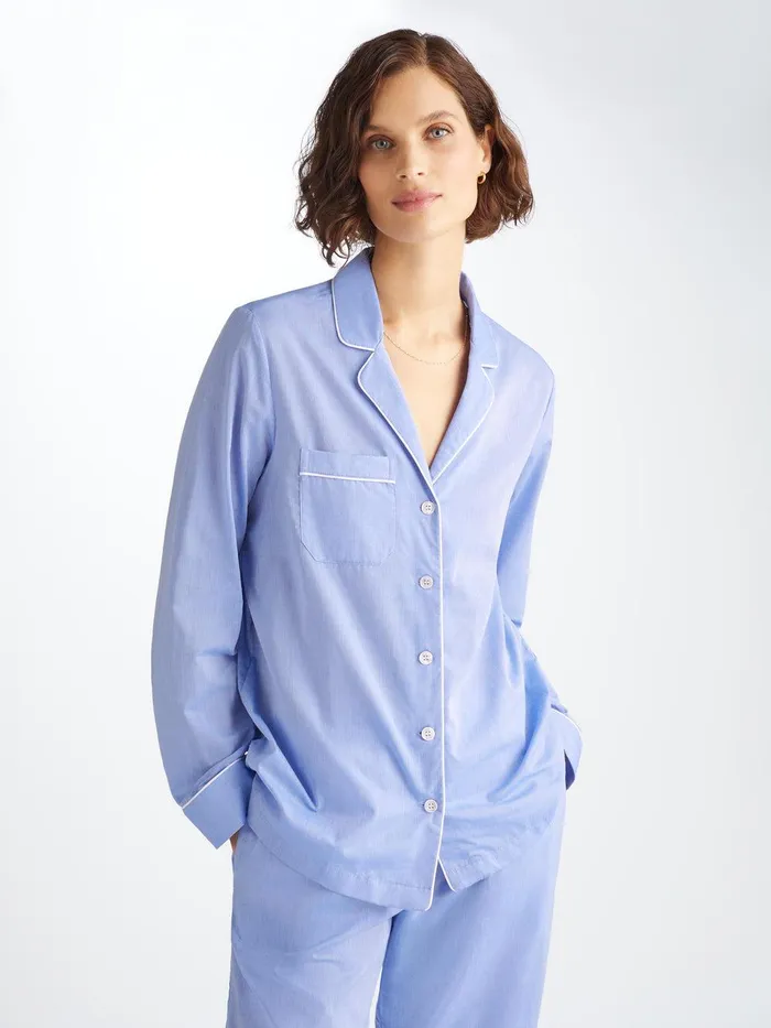 Derek Rose Pajamas Amalfi Cotton Batiste Blue Women Cotton Pajamas