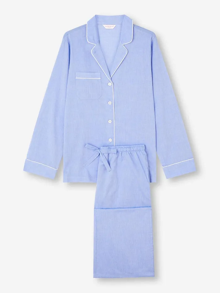 Derek Rose Pajamas Amalfi Cotton Batiste Blue Women Cotton Pajamas