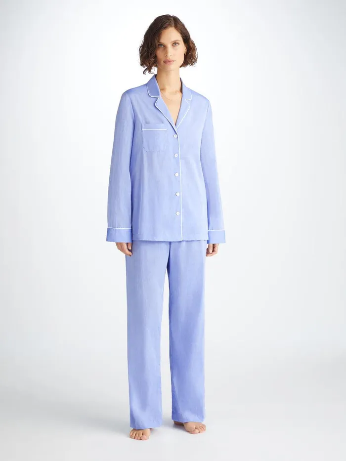 Derek Rose Pajamas Amalfi Cotton Batiste Blue Women Cotton Pajamas