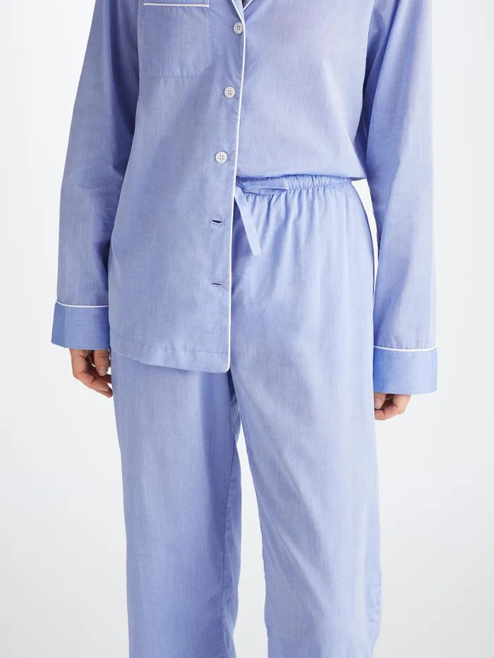 Derek Rose Pajamas Amalfi Cotton Batiste Blue Women Cotton Pajamas