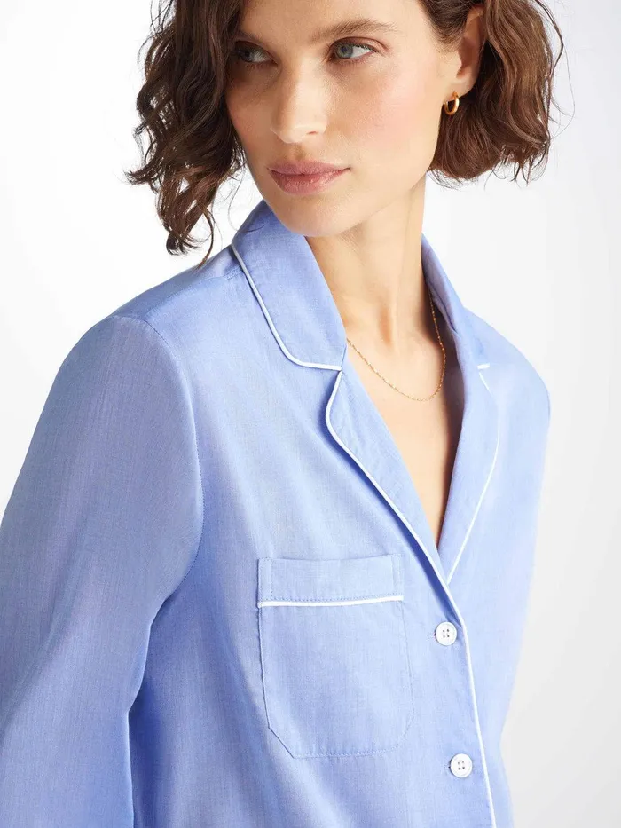 Derek Rose Pajamas Amalfi Cotton Batiste Blue Women Cotton Pajamas