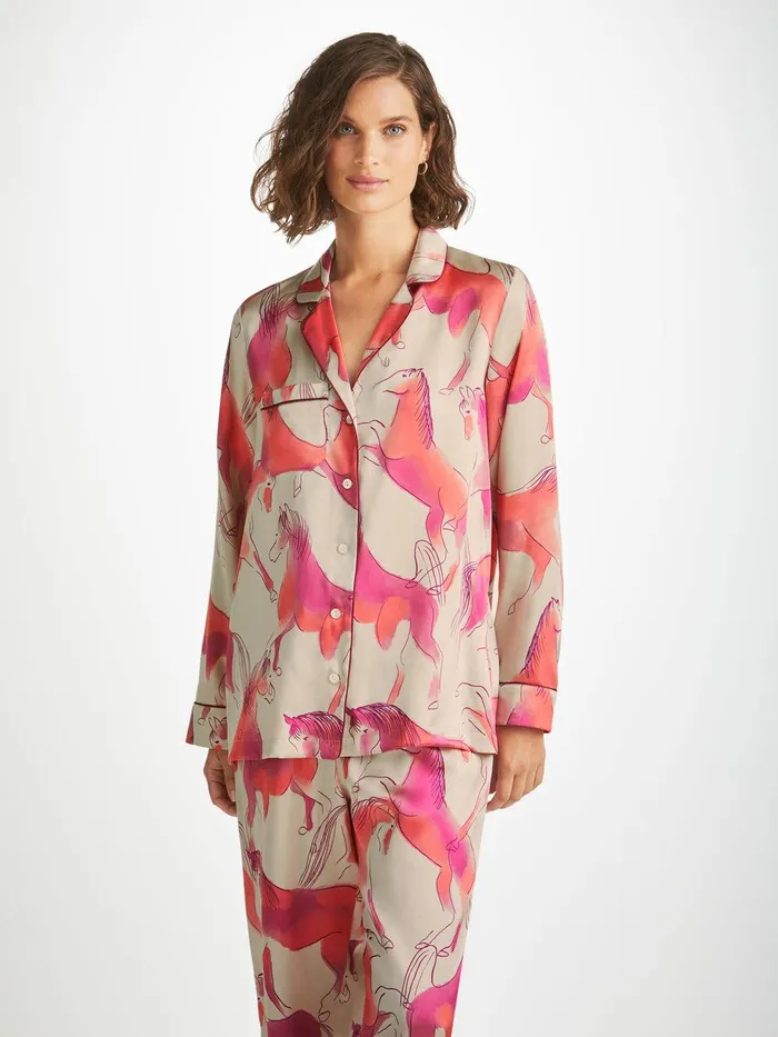 Derek Rose Pajamas Brindisi 96 Silk Satin Cream Women Long Pajamas