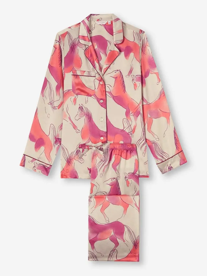 Derek Rose Pajamas Brindisi 96 Silk Satin Cream Women Long Pajamas