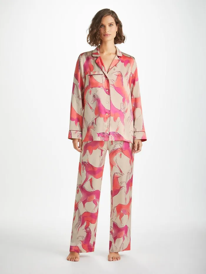 Derek Rose Pajamas Brindisi 96 Silk Satin Cream Women Long Pajamas