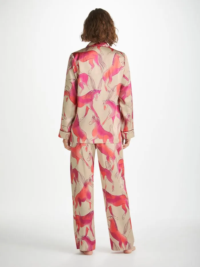 Derek Rose Pajamas Brindisi 96 Silk Satin Cream Women Long Pajamas