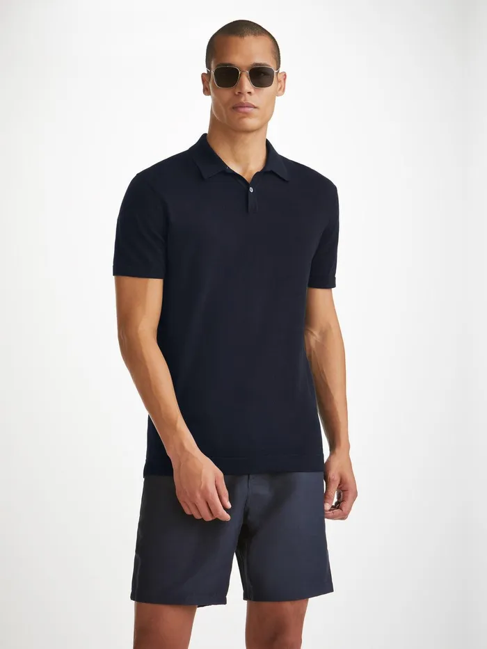 Derek Rose Polo Shirt Jacob Sea Island Cotton Navy Men Sea Island Cotton Polo Shirts