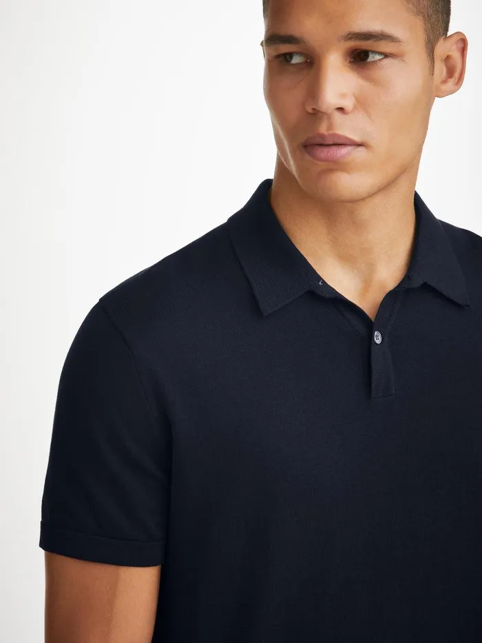 Derek Rose Polo Shirt Jacob Sea Island Cotton Navy Men Sea Island Cotton Polo Shirts