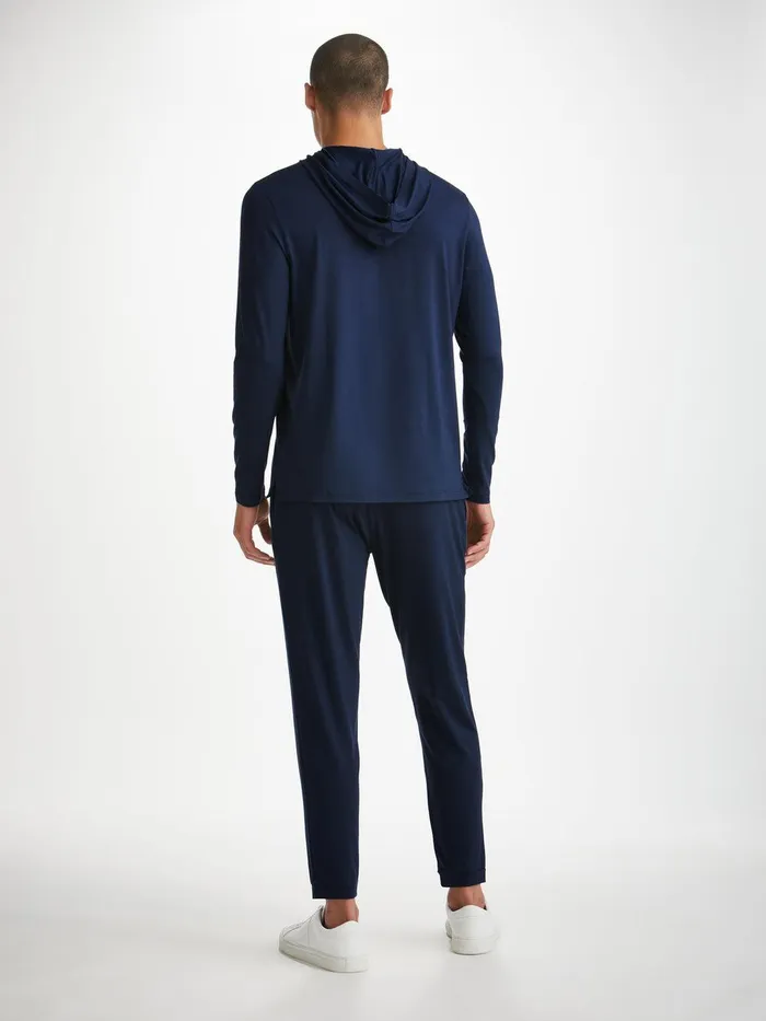 Derek Rose Pullover Hoodie Basel Micro Modal Stretch Navy Men Hooded Tops