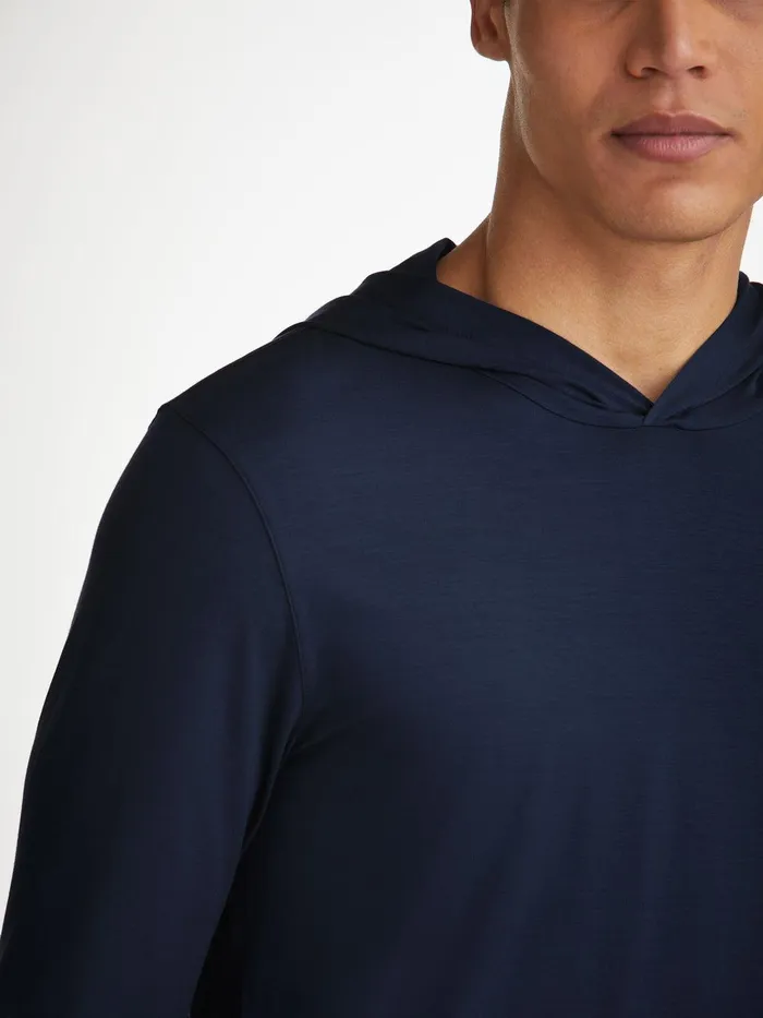 Derek Rose Pullover Hoodie Basel Micro Modal Stretch Navy Men Hooded Tops