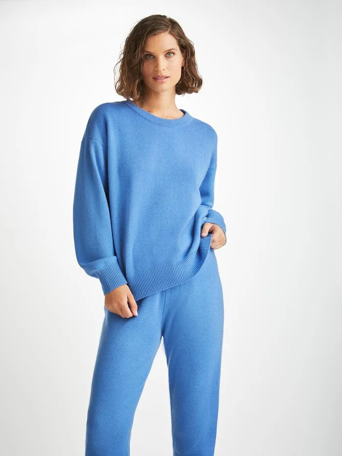 Derek Rose Relaxed Sweater Daphne Cashmere Cornflower Women Cashmere Sweaters