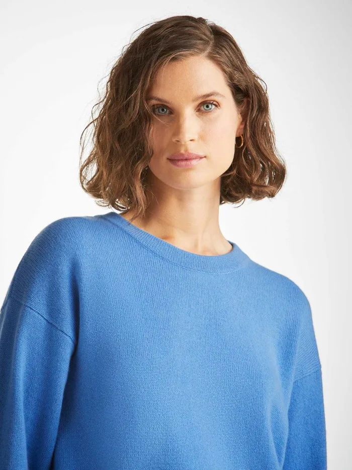 Derek Rose Relaxed Sweater Daphne Cashmere Cornflower Women Cashmere Sweaters