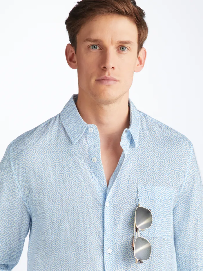 Derek Rose Shirt Milan 24 Linen Blue Men Casual Shirts