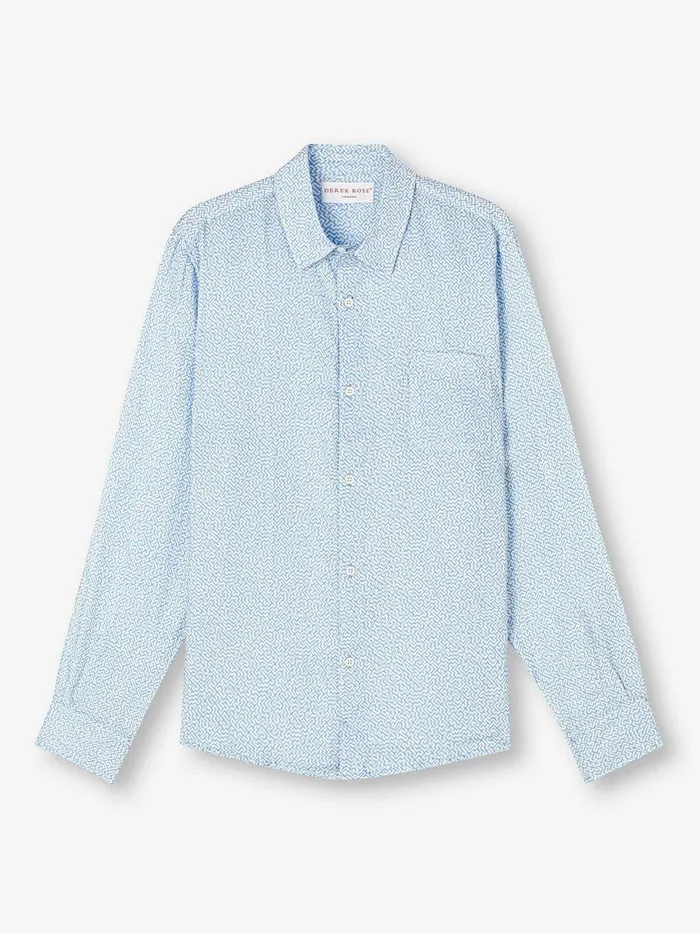 Derek Rose Shirt Milan 24 Linen Blue Men Casual Shirts