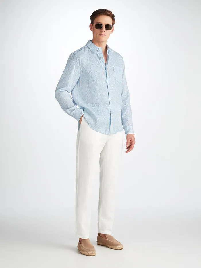 Derek Rose Shirt Milan 24 Linen Blue Men Casual Shirts