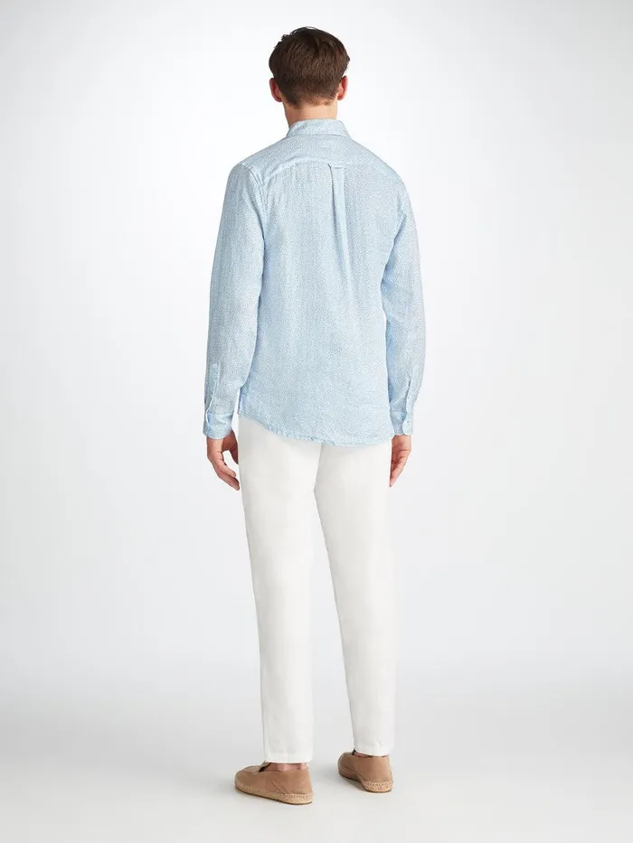 Derek Rose Shirt Milan 24 Linen Blue Men Casual Shirts