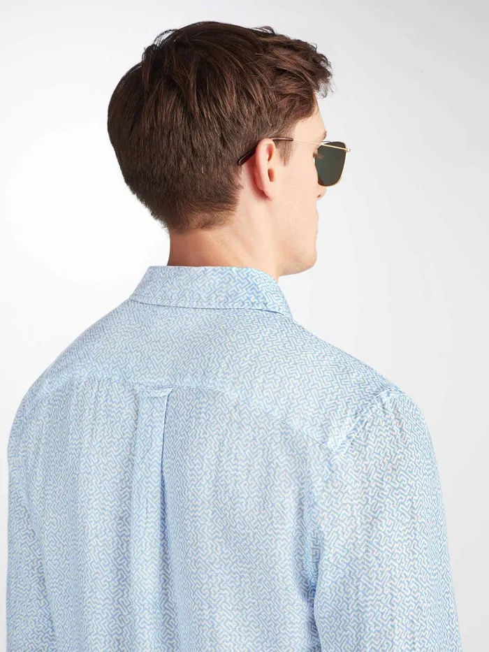 Derek Rose Shirt Milan 24 Linen Blue Men Casual Shirts