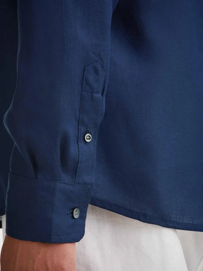 Derek Rose Shirt Monaco 2 Linen Navy Men Casual Shirts