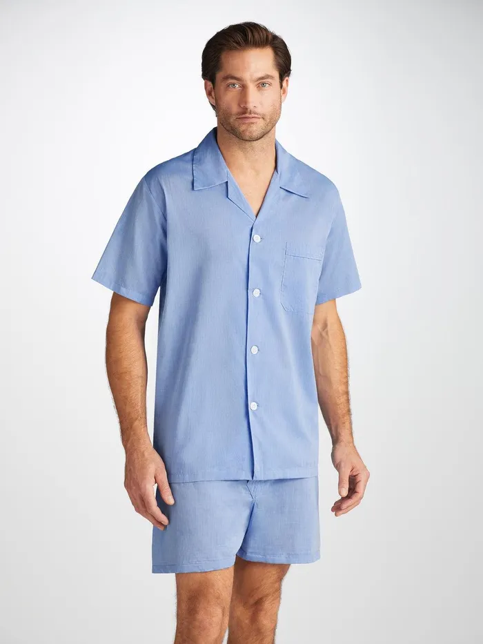 Derek Rose Short Pajamas Amalfi Cotton Batiste Blue Men Cotton Pajamas