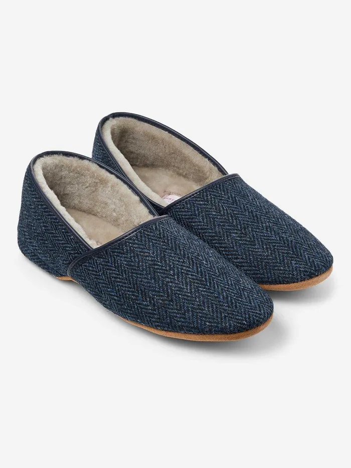 Derek Rose Slippers Crawford 2 Harris Tweed Sheepskin Navy MenSlippers Slippers Derek Rose Slippers Crawford 2 Harris Tweed Sheepskin Navy MenSlippers Slippers