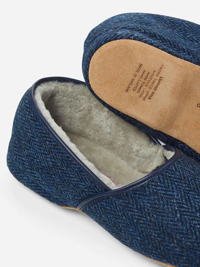 Derek Rose Slippers Crawford 2 Harris Tweed Sheepskin Navy MenSlippers Slippers