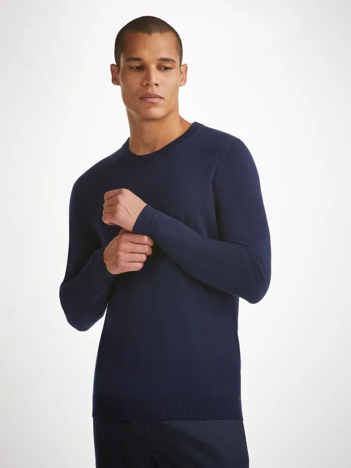 Derek Rose Sweater Orson Merino Wool Navy Men Merino Sweaters and Hoodies