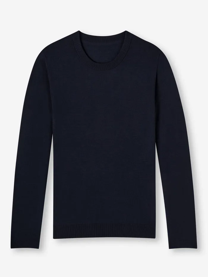 Derek Rose Sweater Orson Merino Wool Navy Men Merino Sweaters and Hoodies
