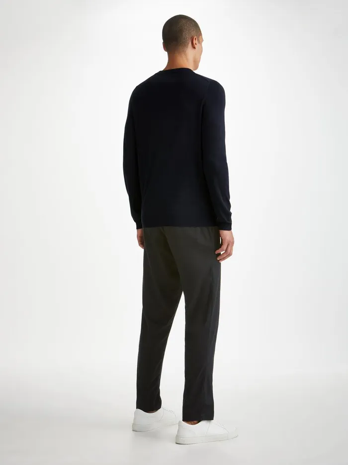 Derek Rose Sweater Orson Merino Wool Navy Men Merino Sweaters and Hoodies