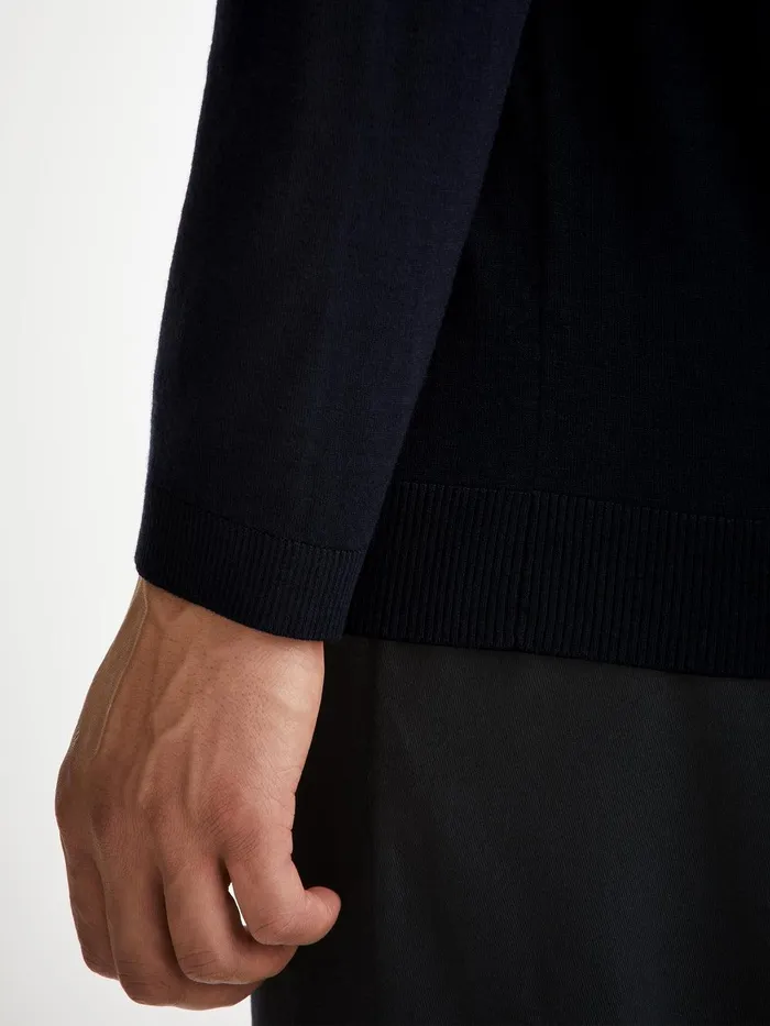 Derek Rose Sweater Orson Merino Wool Navy Men Merino Sweaters and Hoodies