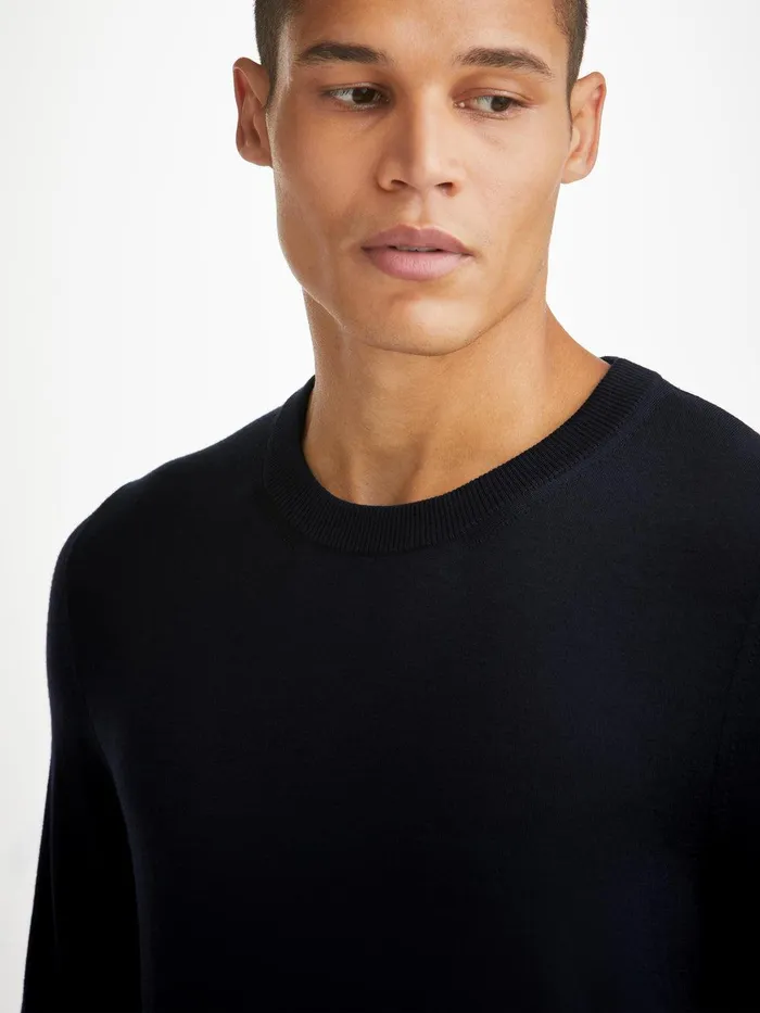 Derek Rose Sweater Orson Merino Wool Navy Men Merino Sweaters and Hoodies