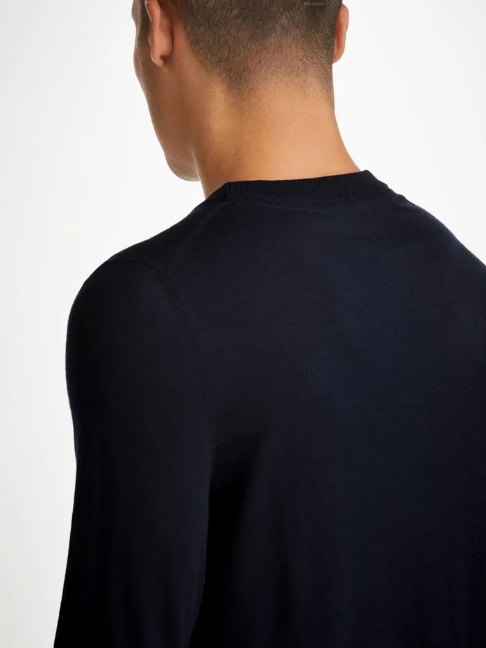 Derek Rose Sweater Orson Merino Wool Navy Men Merino Sweaters and Hoodies