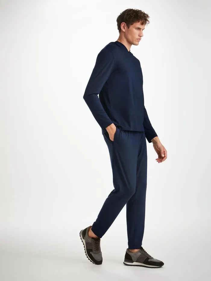 Derek Rose Track Pants Basel Micro Modal Stretch Navy Men Lounge Pants