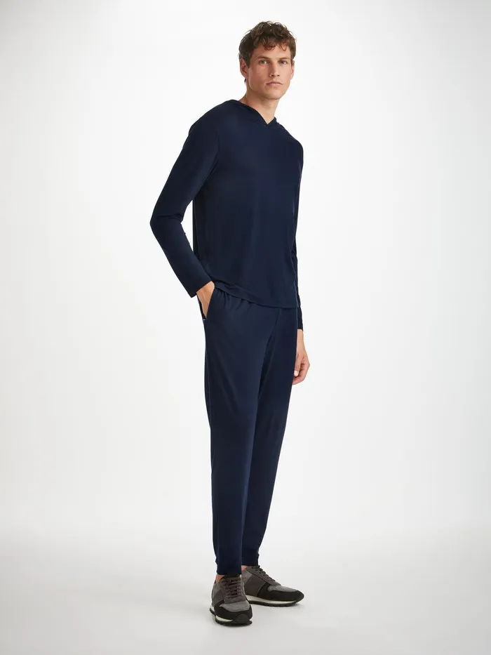 Derek Rose Track Pants Basel Micro Modal Stretch Navy Men Lounge Pants