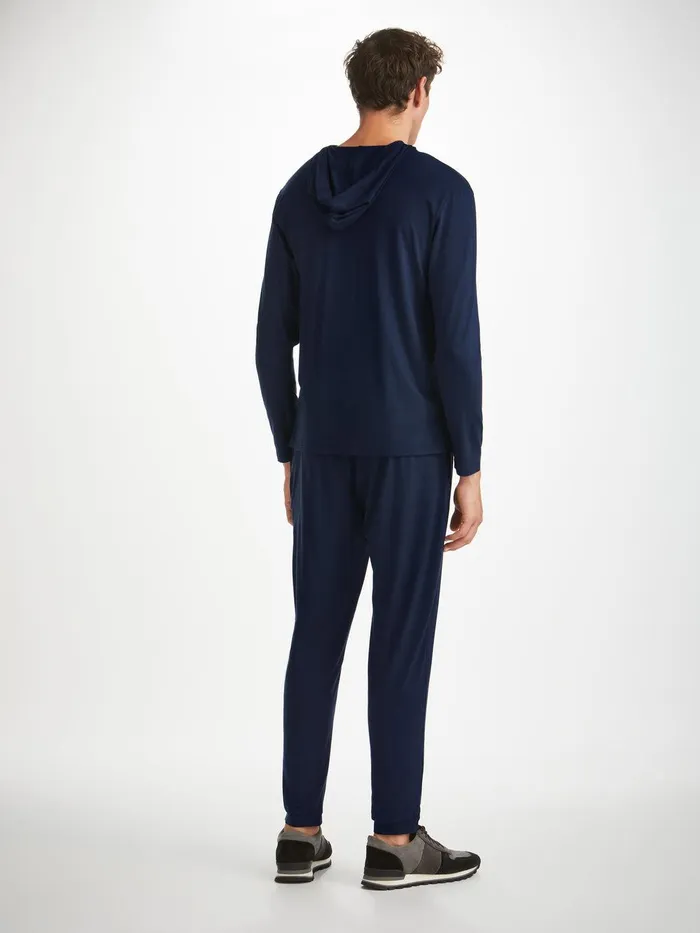 Derek Rose Track Pants Basel Micro Modal Stretch Navy Men Lounge Pants