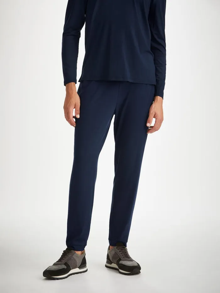 Derek Rose Track Pants Basel Micro Modal Stretch Navy Men Lounge Pants