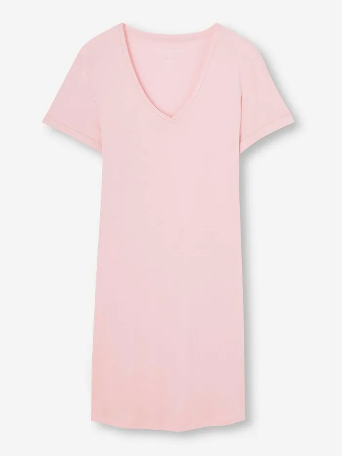 Derek Rose VNeck Sleep TShirt Lara Micro Modal Stretch Ballet Pink Women Sleep TShirts