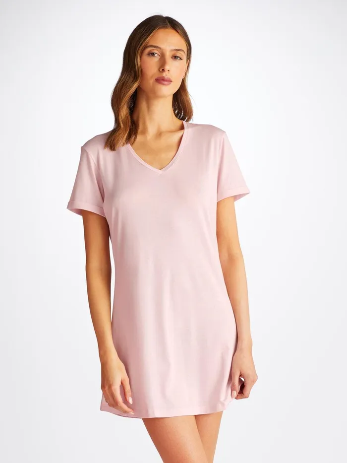 Derek Rose VNeck Sleep TShirt Lara Micro Modal Stretch Ballet Pink Women Sleep TShirts