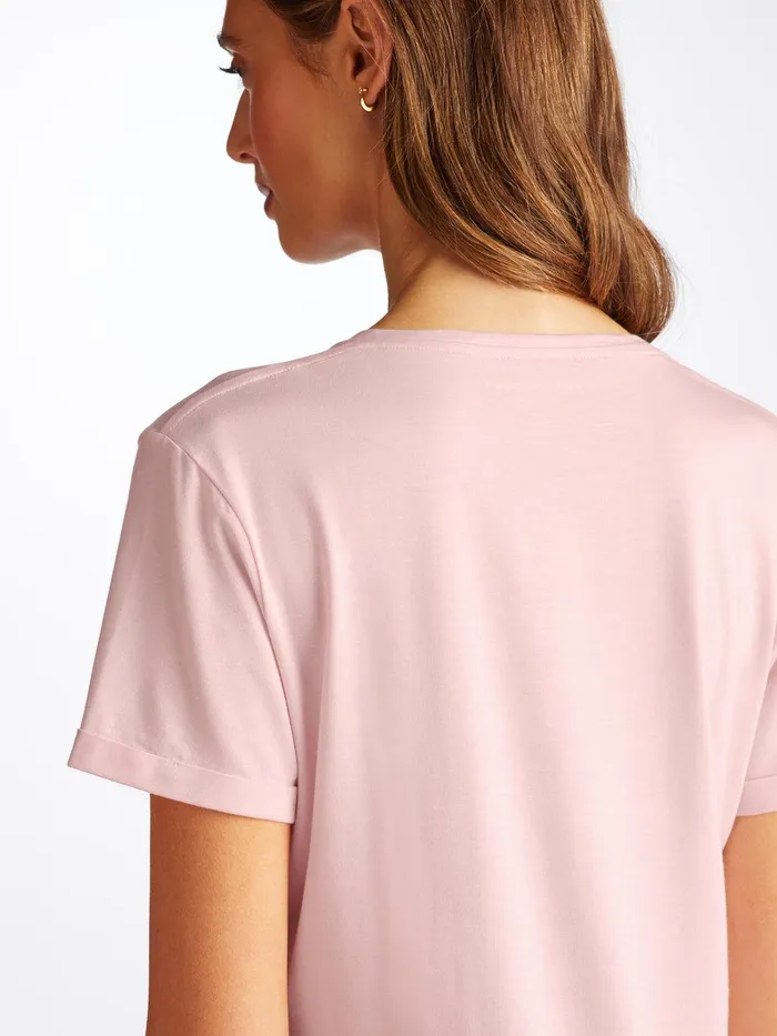 Derek Rose VNeck Sleep TShirt Lara Micro Modal Stretch Ballet Pink Women Sleep TShirts