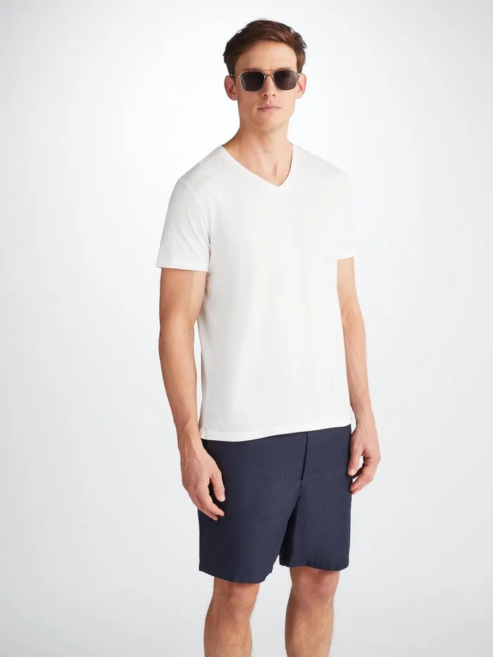 Derek Rose VNeck TShirt Riley Pima Cotton White Men Short Sleeve TShirts