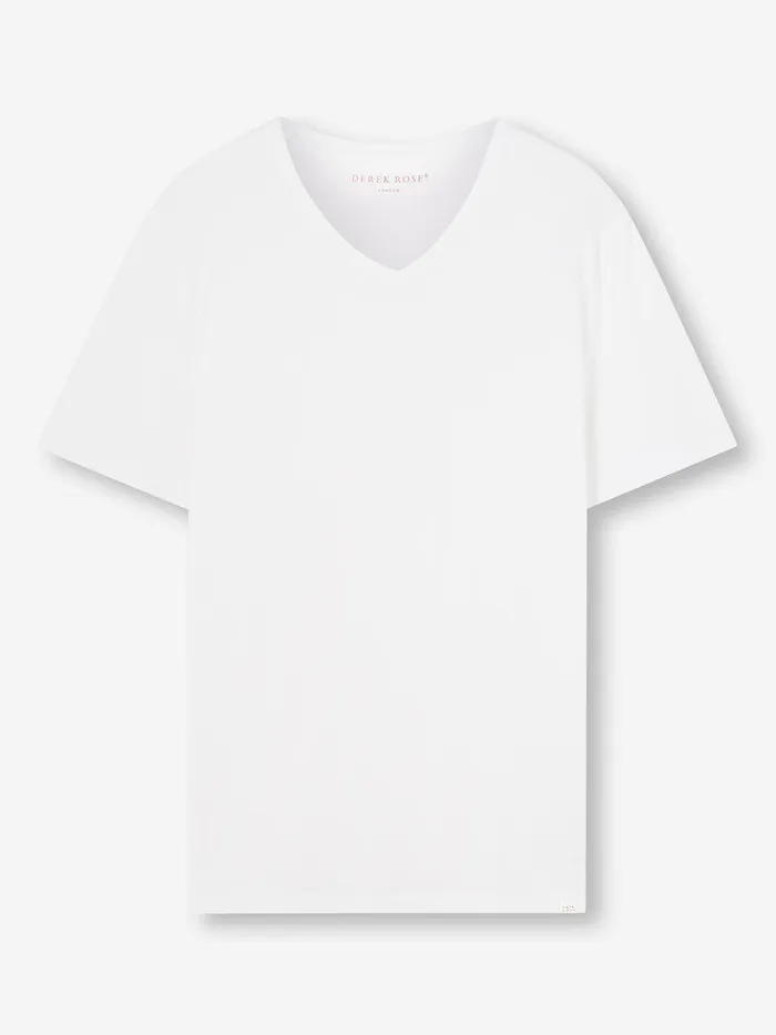 Derek Rose VNeck TShirt Riley Pima Cotton White Men Short Sleeve TShirts