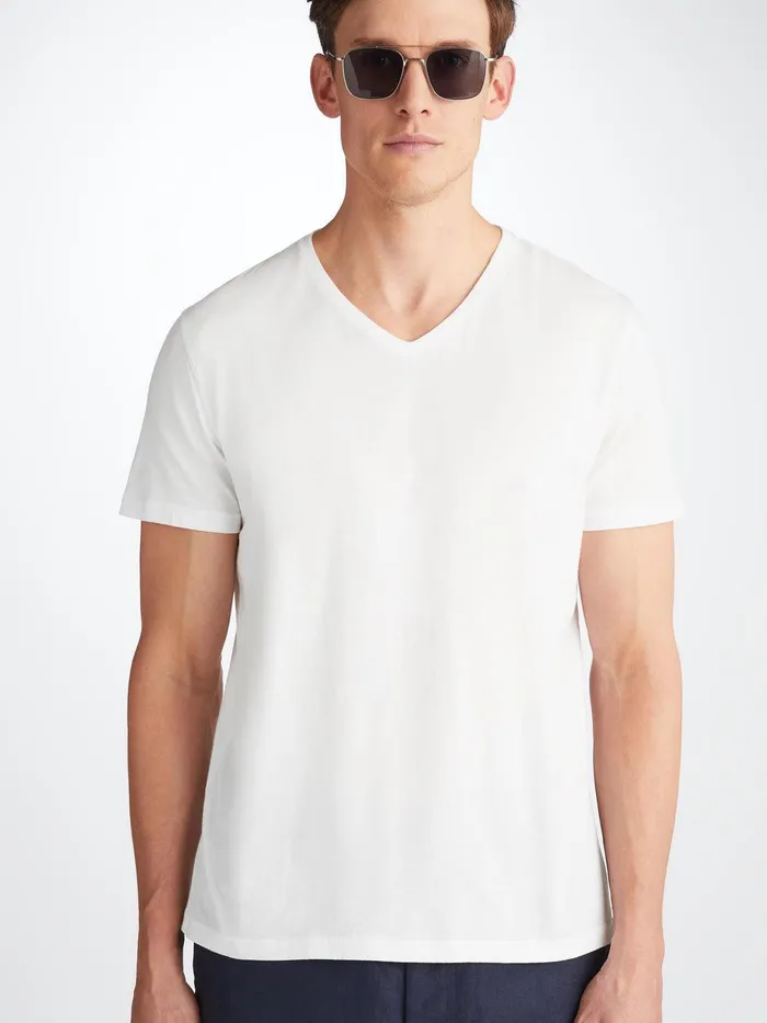 Derek Rose VNeck TShirt Riley Pima Cotton White Men Short Sleeve TShirts
