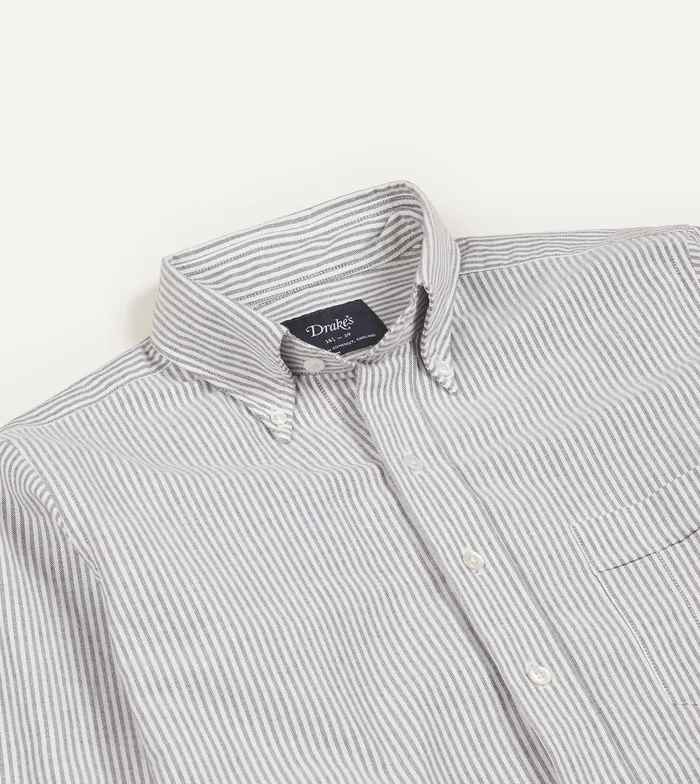 Drake039s Black Ticking Stripe Cotton Oxford Cloth ButtonDown Shirt Men Formal Shirts