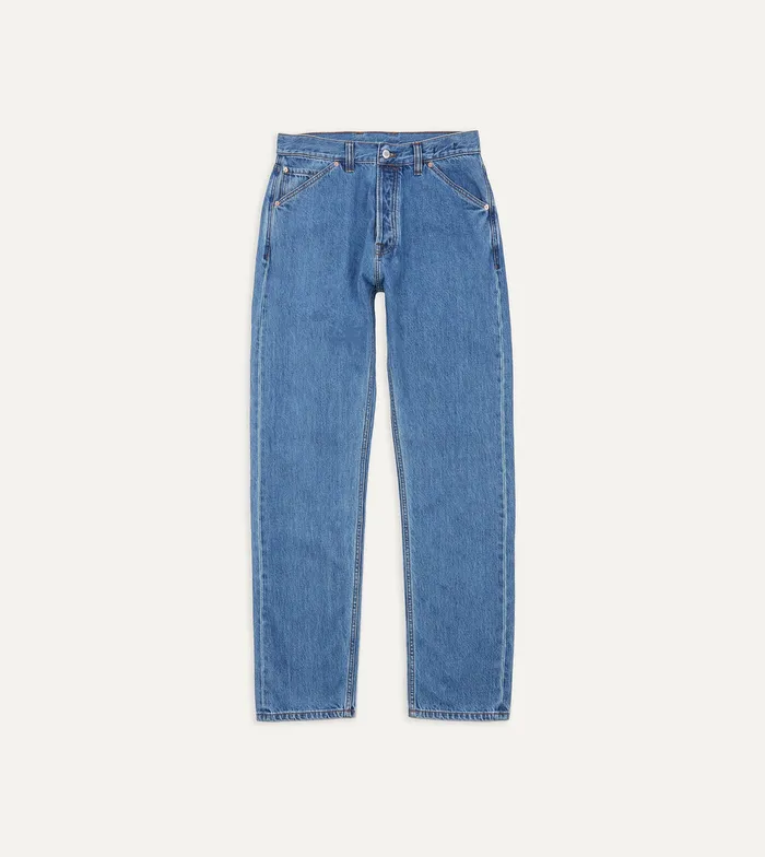 Drake039s Bleach Wash 13oz Denim FivePocket Jeans Men Trousers