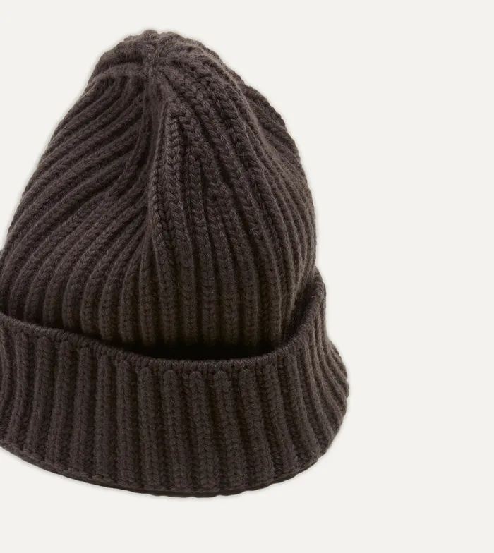 Drake039s Brown Cashmere Ribbed Knit Cap Men Hats