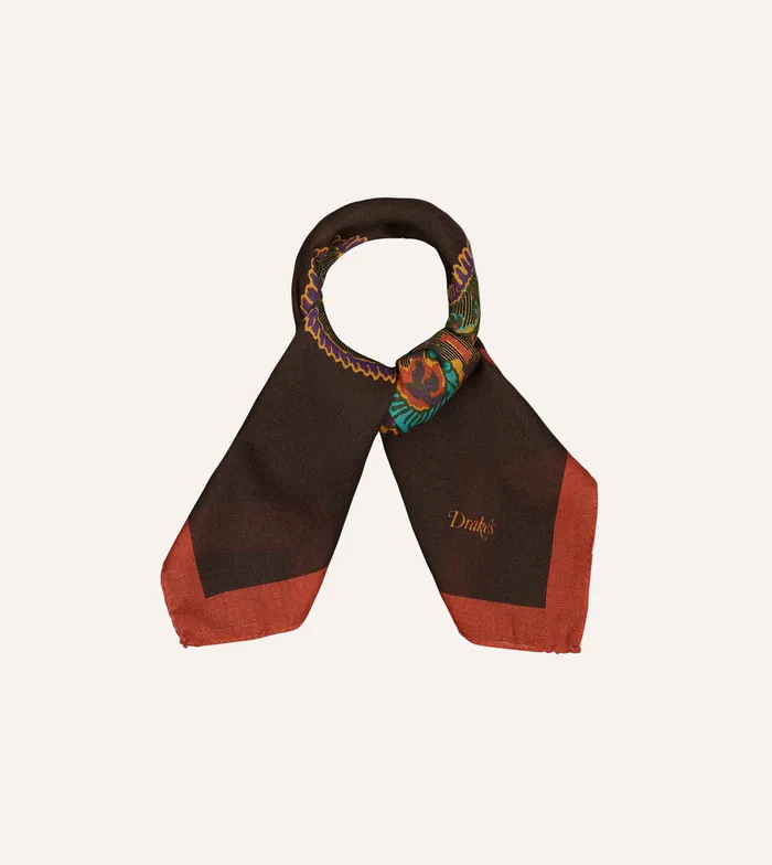 Drake039s Brown Large Paisley Print WoolSilk Bandana Men Bandanas