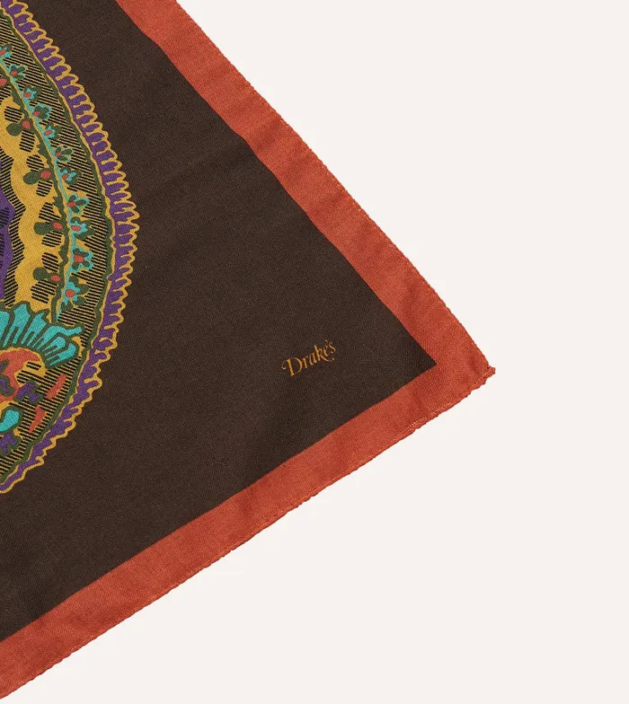 Drake039s Brown Large Paisley Print WoolSilk Bandana Men Bandanas